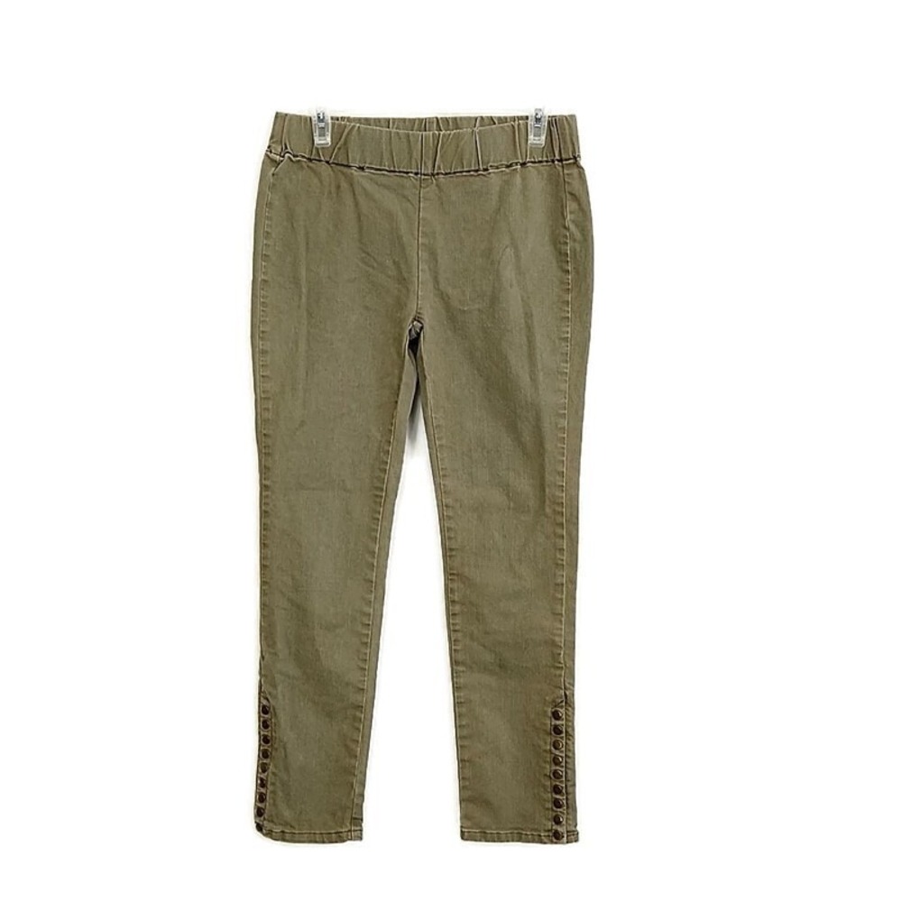 Soft Surroundings Pull On Pants Womens PXS Olive Green Studded Ankle